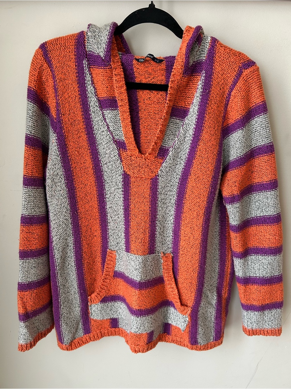 90s Y2K Bluenotes Cotton Striped Hooded Sweater Orange Purple Large Oversized